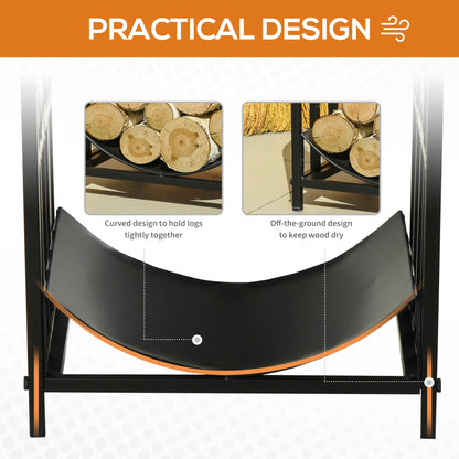 Outsunny Firewood Log Rack Curved Fireplace Log Holder Wood Storage Rack with Handles, Bear Shape Design, Outdoor and Indoor, 42 x 33.5 x 43 cm, Black