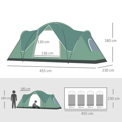 Outsunny 5-6 Man Dome Camping Tent Hiking Shelter UV Protection 3000mm Water Resistant Tunnel Tent - Dark Green