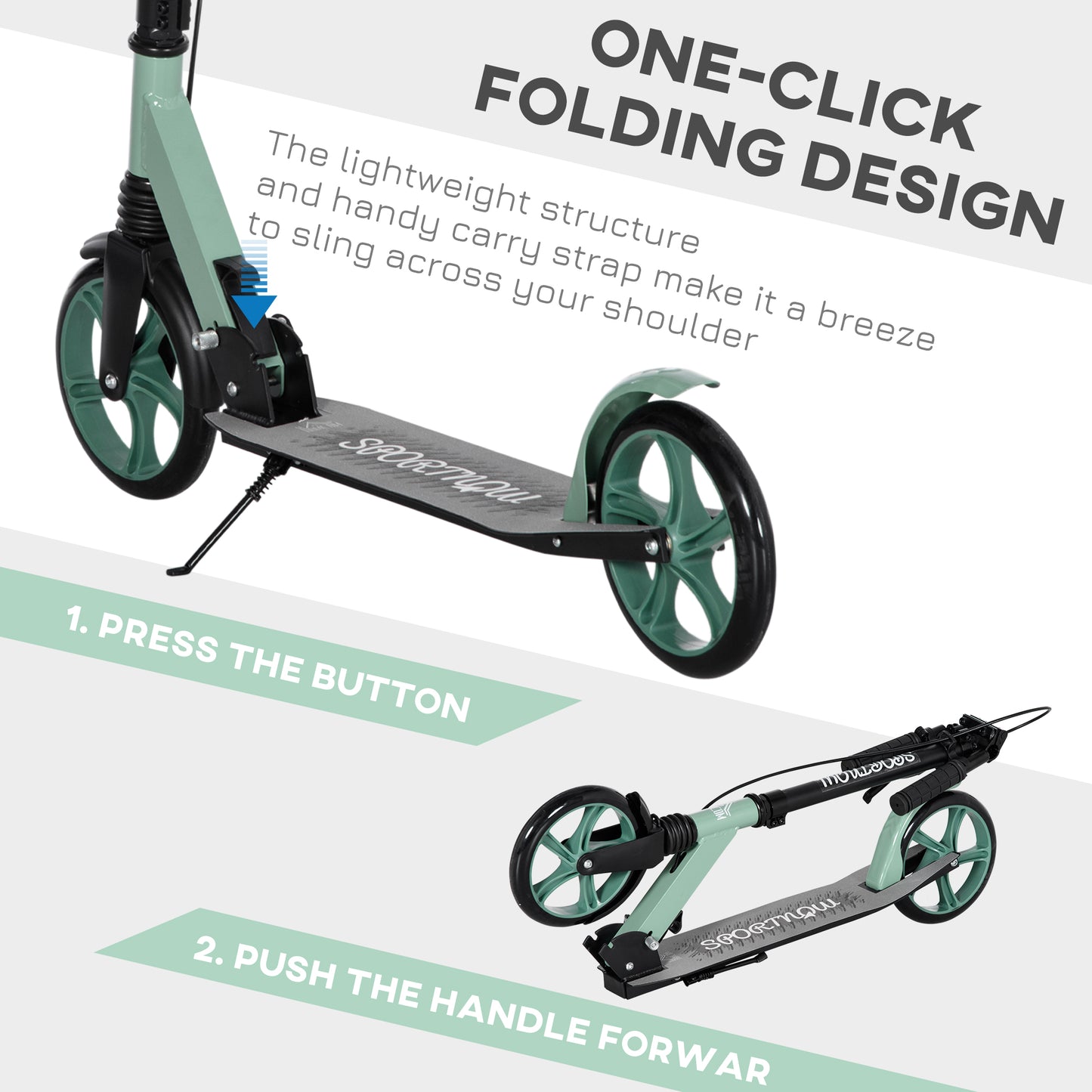 One-click Folding Kick Scooter for 14+ w/ Adjustable Handlebar, Push Scooter with Kickstand, Dual Brake System, Shock Absorber, 200mm Wheels