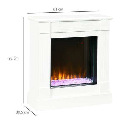 Electric Fireplace w/ Surround, 92cm Freestanding Electric Fire w/ Remote Control, Overheat Protection, Timer, Eco Mode, White 1000W/2000W