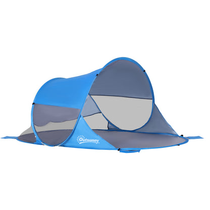 Outsunny 1-2 Person Pop up Tent Beach Tent Hiking UV 30+ Protection Patio Sun Shelter Portable Automatic - Blue