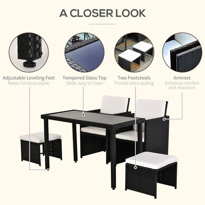 Outsunny 4-Seater Rattan Garden Furniture Space-saving Wicker Weave Sofa Set Conservatory Dining Table Table Chair Footrest Cushioned Black