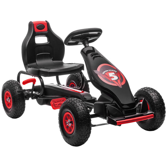 Children's Pedal Go Kart, Racing Go Cart with Adjustable Seat, Inflatable Tyre's, Shock Absorb, Handbrake, for Boys and Girls Ages 5-12, Red