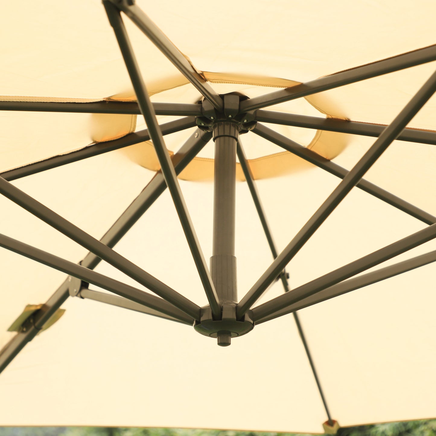 Outsunny 3(m) Patio Offset Parasol Roma Umbrella Cantilever Hanging Sun Shade Canopy Shelter 360° Rotation with Cross Base - Beige