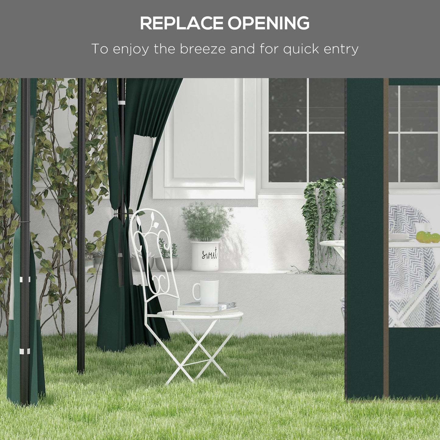 Outsunny Gazebo Side Panels, 2 Pack Sides Replacement, for 3x3(m) or 3x6m Pop Up Gazebo, with Doors and Windows, Green
