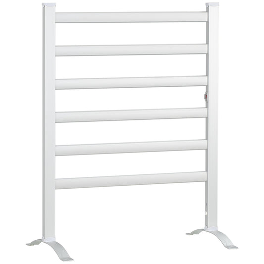 Electric Towel Warmer, 6 Bar Aluminium Heated Towel Rail, Wall Mounted & Free Standing Towel Drying Rack for Bathroom, Plug-in, Silver