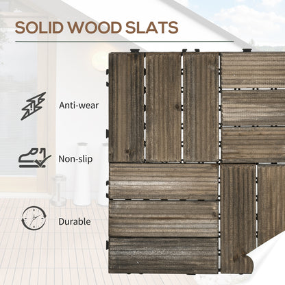 Outsunny 27 Pieces Wooden Interlocking Decking Tiles, Outdoor Flooring Tiles for Patio, Balcony, Terrace, Hot Tub, 30 x 30 cm per Piece, Charcoal Grey
