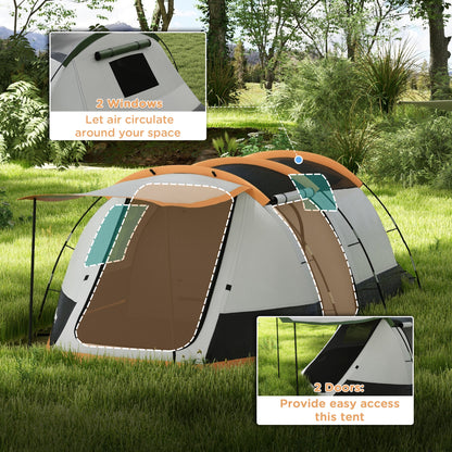 Outsunny 3-4 Man Camping Tent, Family Tunnel Tent, 2000mm Waterproof, Portable with Bag, Orange