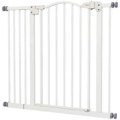 PawHut Metal 74-100cm Adjustable Pet Baby Gate Safety Barrier w/ Auto-Close Door White