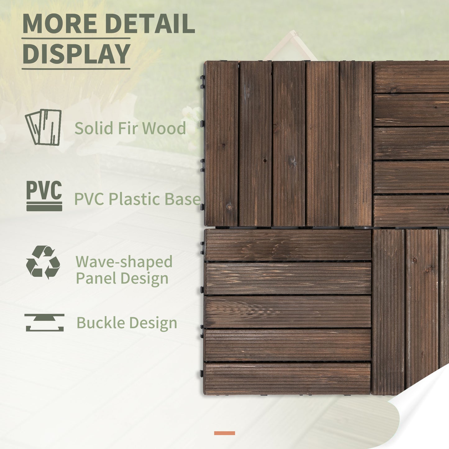 Outsunny 27 Piece Solid Wood Interlocking Decking Tiles For Patio, Balcony, Roof Terrace, Hot Tub, Black, (30 x 30 cm Per Piece)