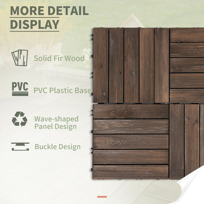 Outsunny 27 Piece Solid Wood Interlocking Decking Tiles For Patio, Balcony, Roof Terrace, Hot Tub, Black, (30 x 30 cm Per Piece)