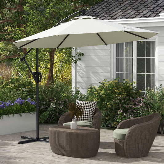 Outsunny 3(m) Cantilever Banana Parasol With Cross Base & Crank Handle, Tilt And 8 Ribs, Round Hanging Patio Umbrella For Outdoors - Cream