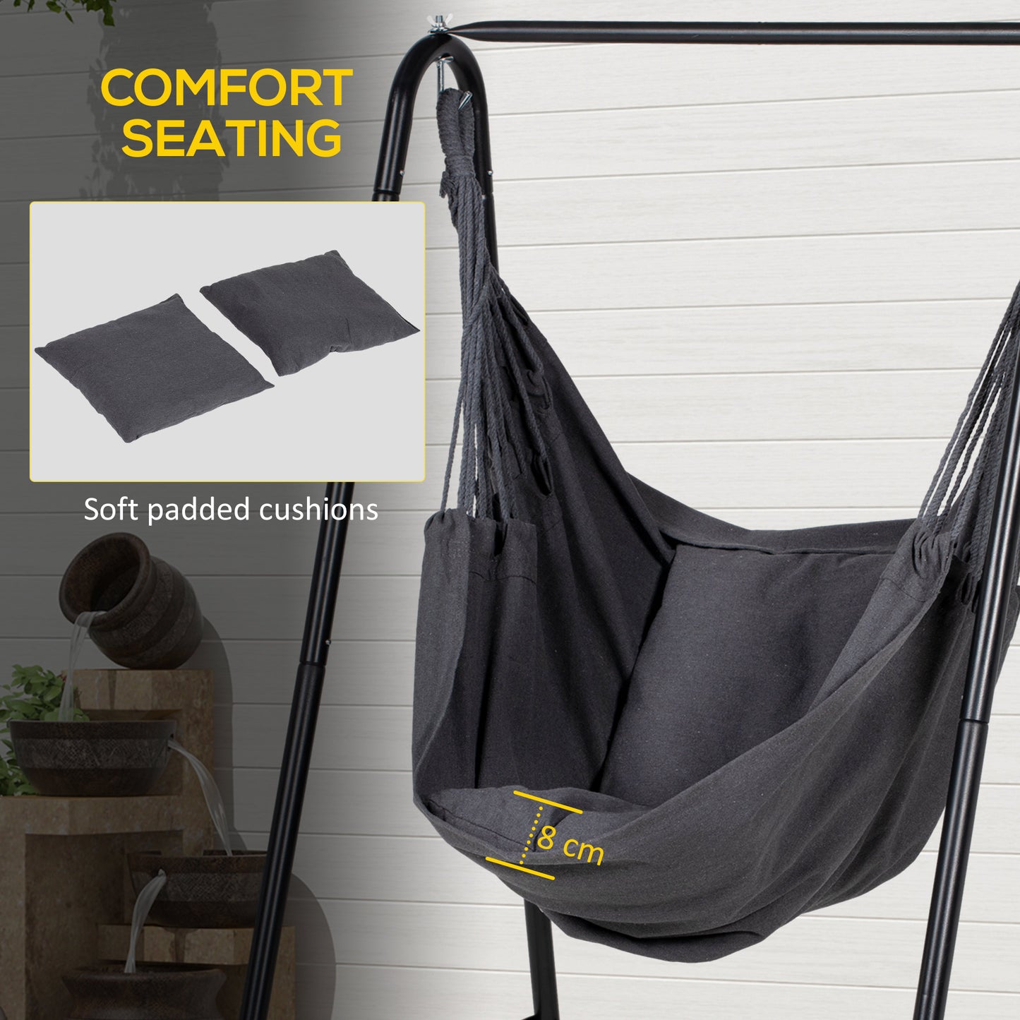Outsunny Hammock Swing Chair with Stand And Cushion - Dark Grey