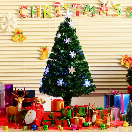 4ft Prelit Christmas Tree Artificial Tree 120cm With Show Flakes Lights, Green