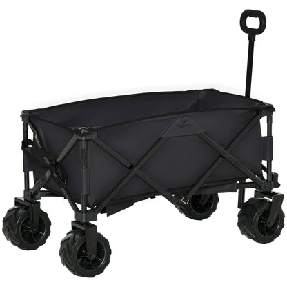 Outdoor Folding Garden Trolley on Wheels, Camping Cargo Wagon Cart Trailer w/ Handle, Wheels for Beach Garden, Black