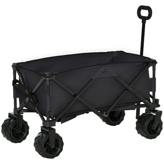Outdoor Folding Garden Trolley on Wheels, Camping Cargo Wagon Cart Trailer w/ Handle, Wheels for Beach Garden, Black