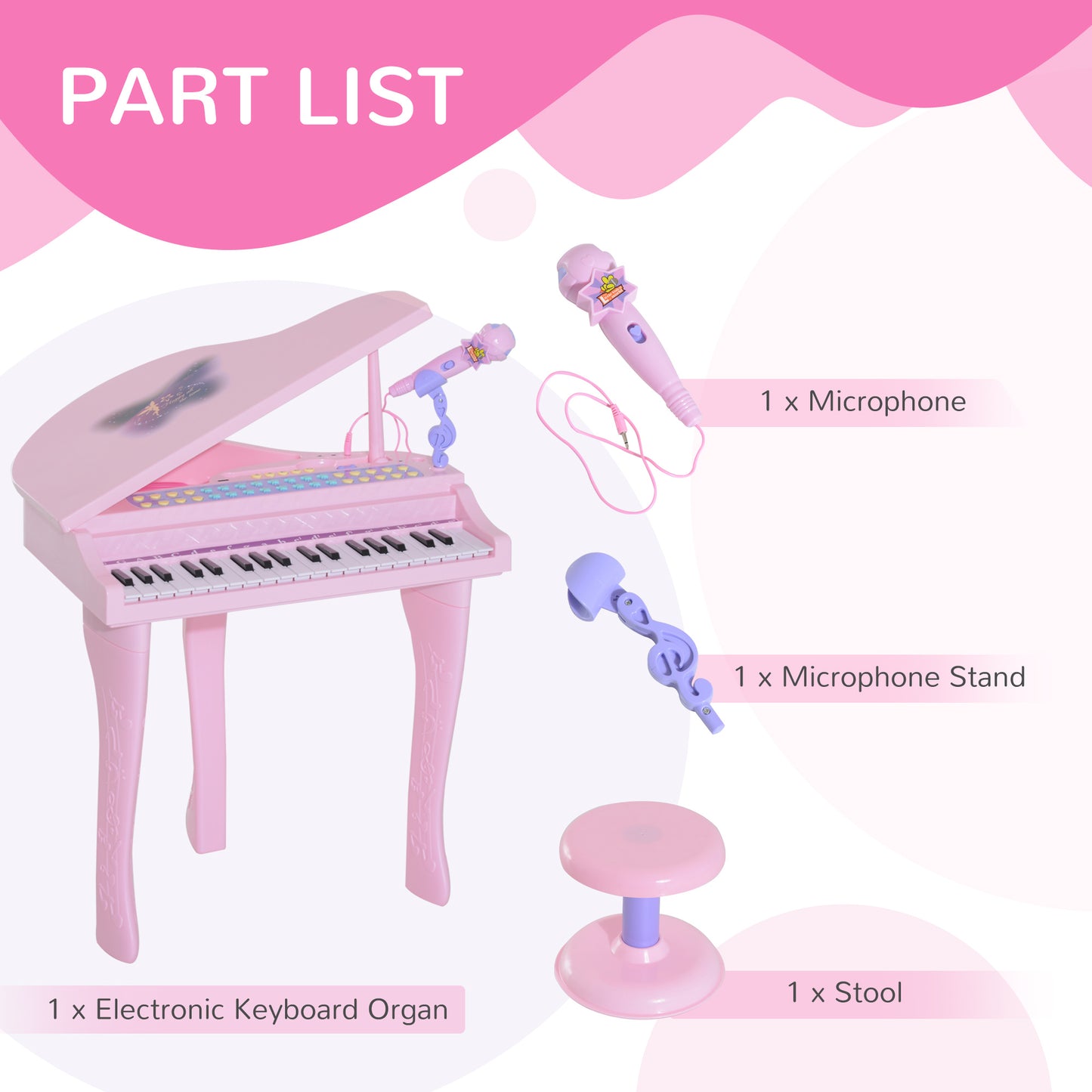 Mini Electronic Piano W/Stool-Pink