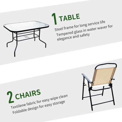 Outsunny 8 Piece Dining Set W/Umbrella, Textilene-Beige