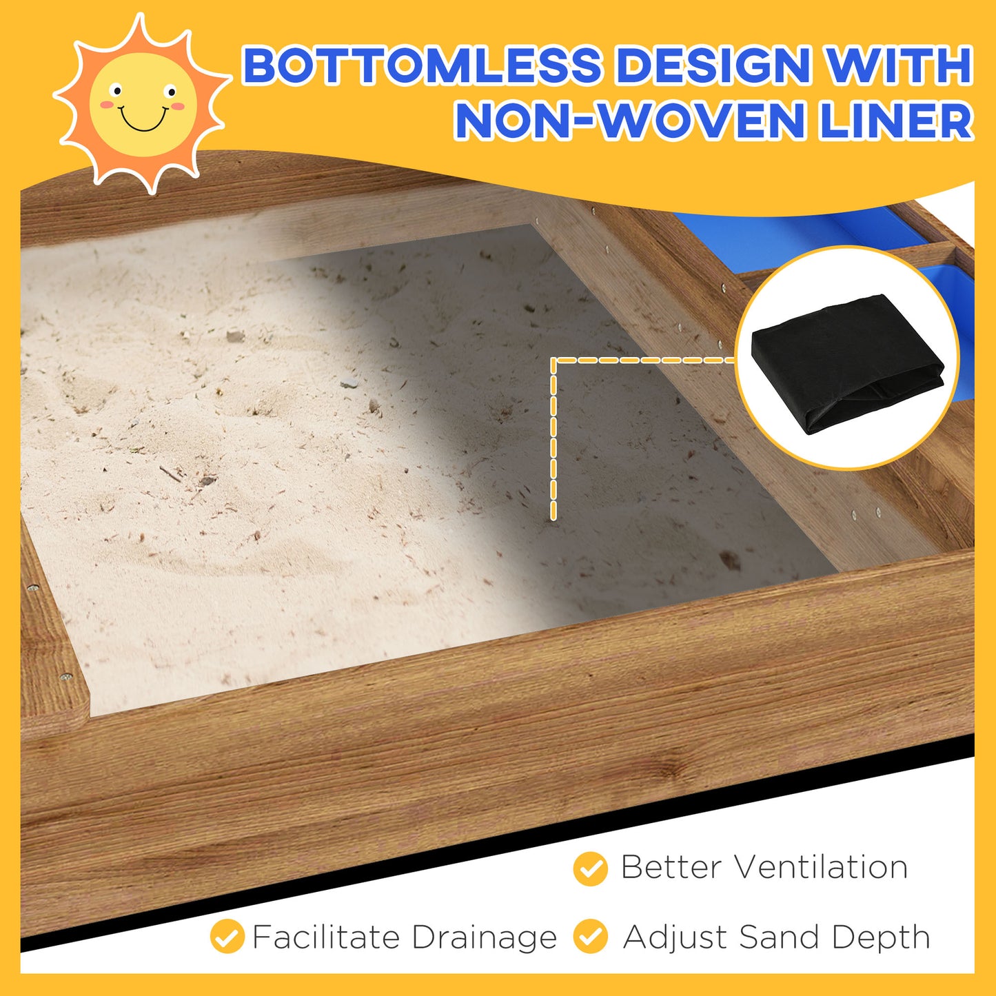 Outsunny Wooden Sandbox with Canopy House Design Brown
