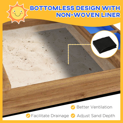 Outsunny Wooden Sandbox with Canopy House Design Brown