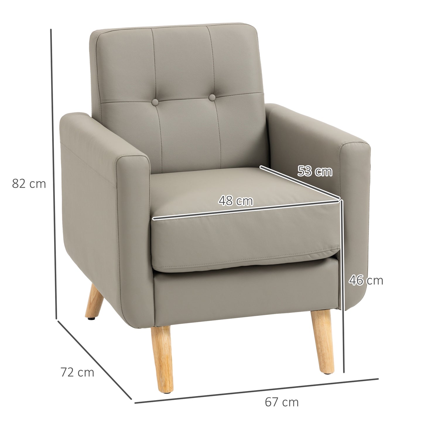 Modern Accent Chair, Tufted Living Room Chairs, PU Leather Armchair for Bedroom, Home Office, Grey