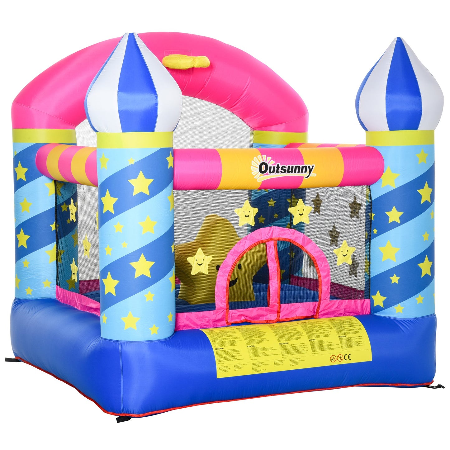 Outsunny Kids Bounce Castle House Inflatable Trampoline Basket with Inflator for Age 3-12 Castle Stars Design 2.25 x 2.2 x 2.15m