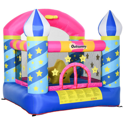 Outsunny Kids Bounce Castle House Inflatable Trampoline Basket with Inflator for Age 3-12 Castle Stars Design 2.25 x 2.2 x 2.15m