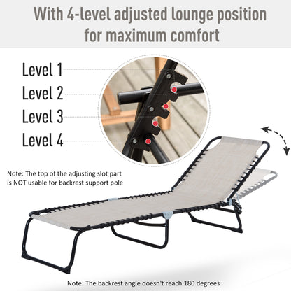 Outsunny Folding Chaise Lounge Chair Reclining Garden Sun Lounger with 4-Position Adjustable Backrest for Patio, Deck, and Poolside, Cream White