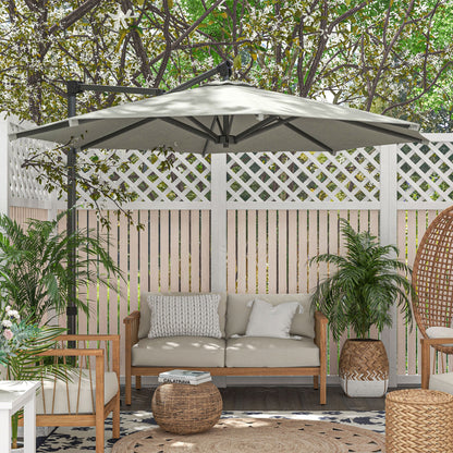 Outsunny 3 m Cantilever Banana Parasol with Cross Base, 360° Rotation Patio Umbrella with Crank Handle, Tilt, Beige