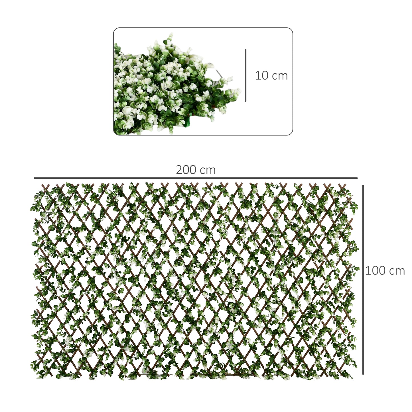 Outsunny 2 Pieces Expandable Faux Privacy Fence, 2m x 1m Decorative Trellis with Artificial Leaves, Garden Telescopic Hedge Privacy Screen