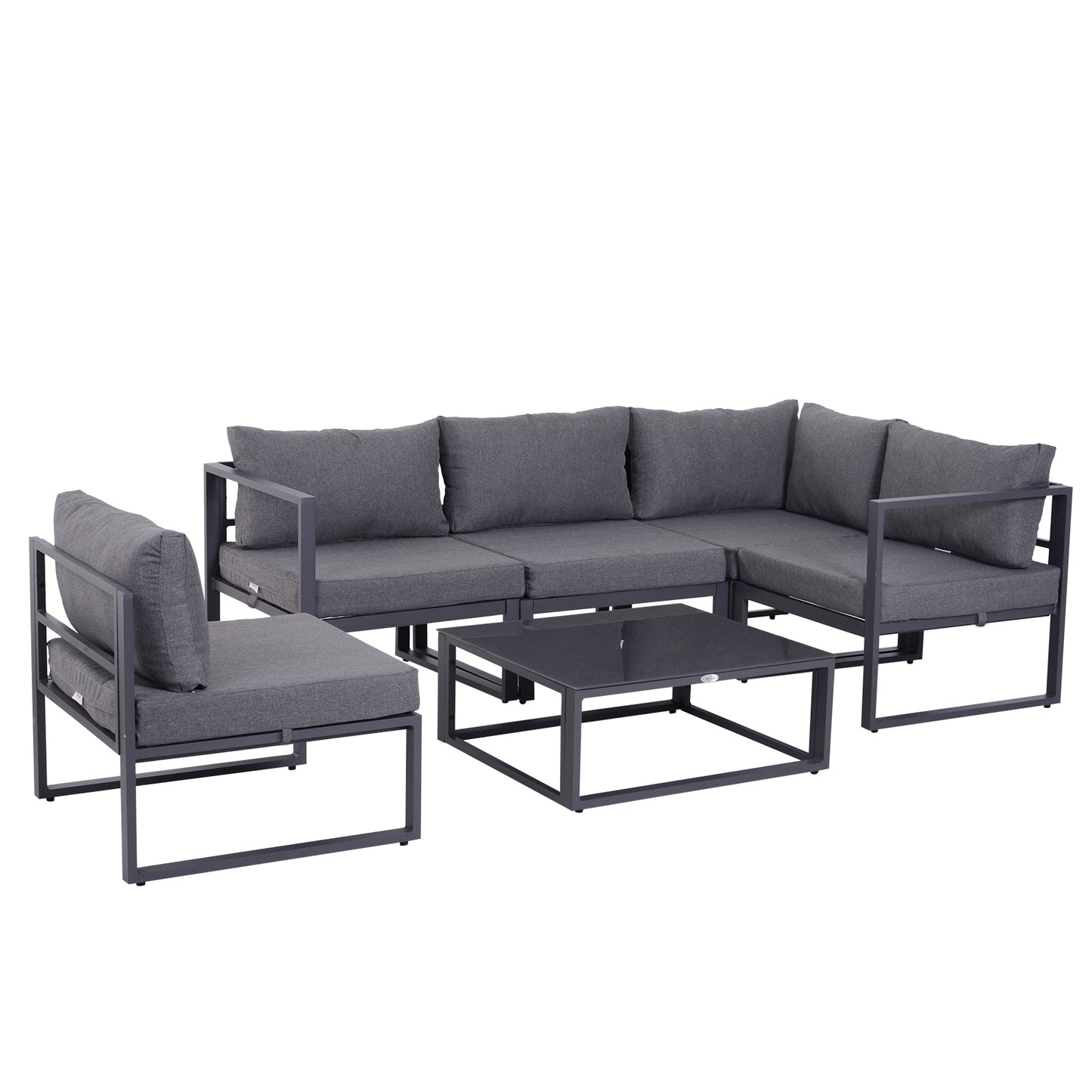 Outsunny 6 Piece Outdoor Sectional Sofa Set Conversation Aluminium Frame w/ Cushion