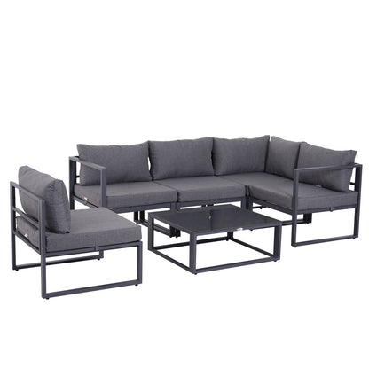 Outsunny 6 Piece Outdoor Sectional Sofa Set Conversation Aluminium Frame w/ Cushion