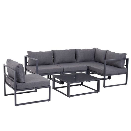 Outsunny 6 Piece Outdoor Sectional Sofa Set Conversation Aluminium Frame w/ Cushion