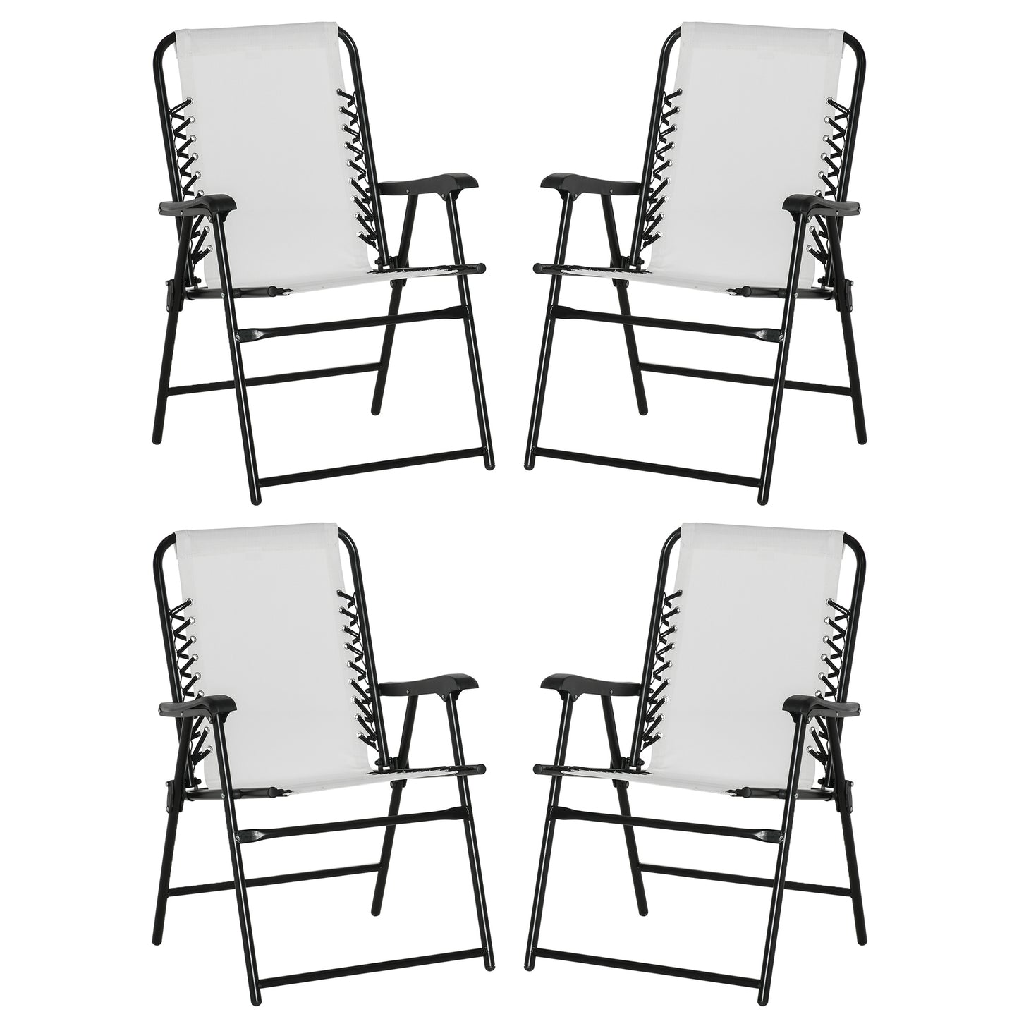 Outsunny  Pieces Patio Folding Chair Set, Outdoor Portable Loungers for Camping Pool Beach Deck, Lawn Chairs with Armrest Steel Frame, Cream White