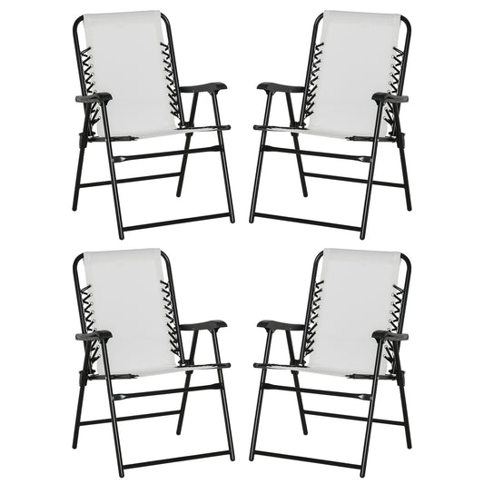 Outsunny  Pieces Patio Folding Chair Set, Outdoor Portable Loungers for Camping Pool Beach Deck, Lawn Chairs with Armrest Steel Frame, Cream White