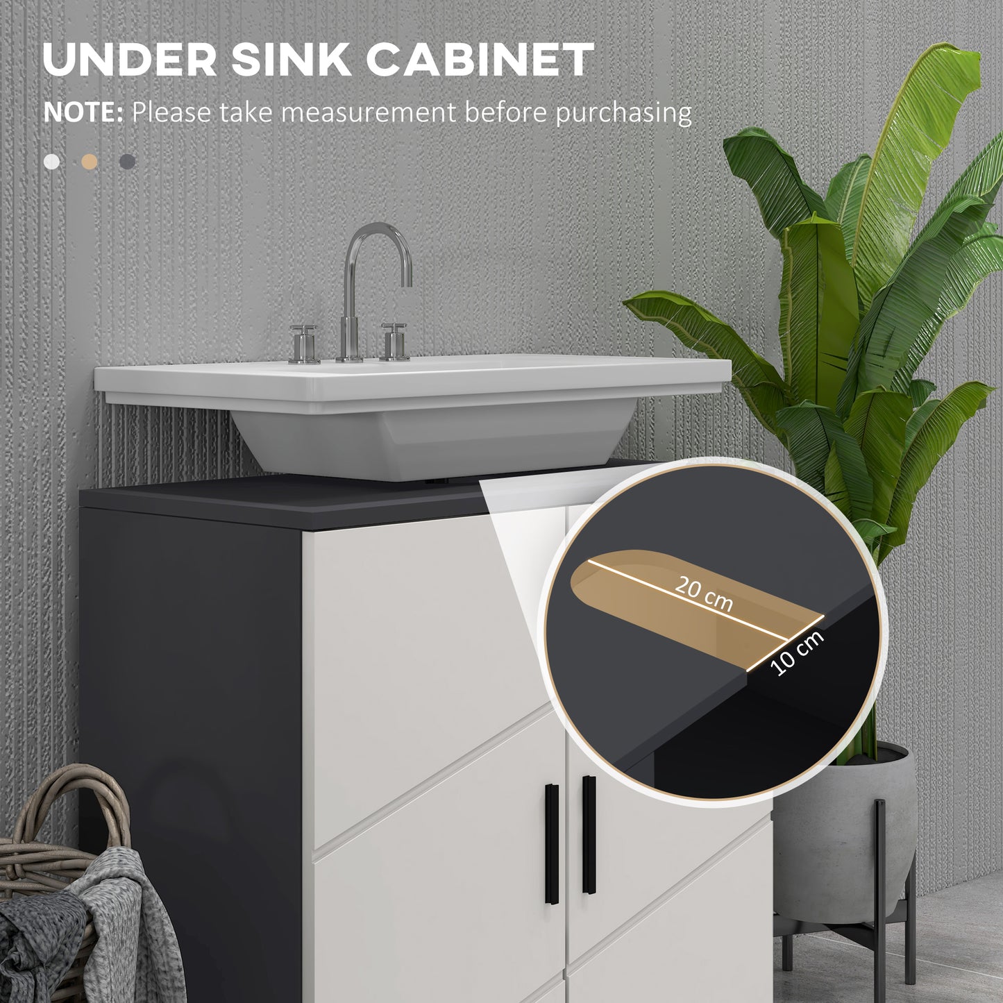 Kleankin Under Sink Cabinet, Bathroom Vanity Unit, Floor Basin Storage Cupboard with Double Doors and Shelf, 60 x 30 x 60 cm, Light Grey