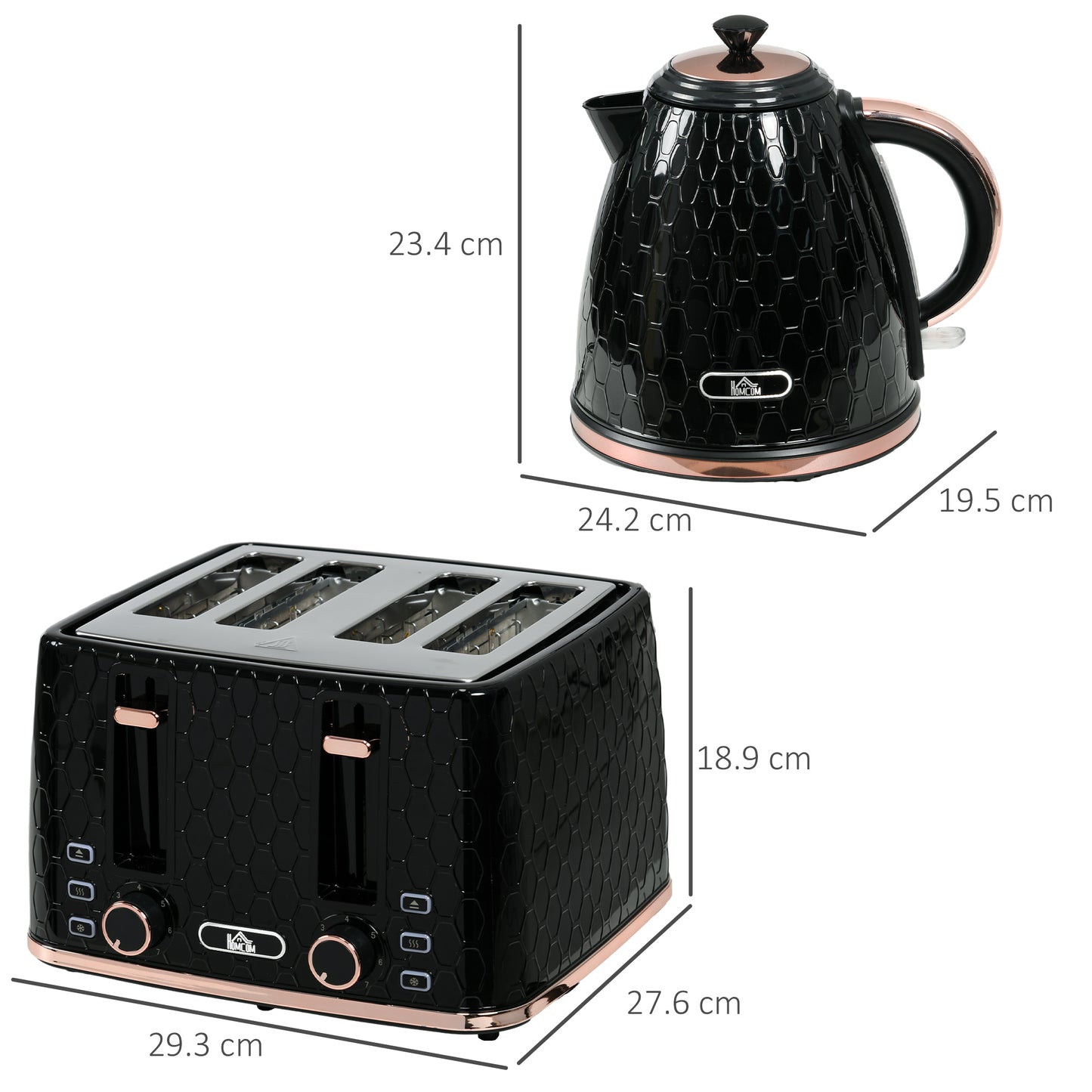 3000W 1.7L Fast Boil Kettle & 4 Slice Toaster Set, Kettle and Toaster Set with 7 Browning Controls, Crumb Tray, Black