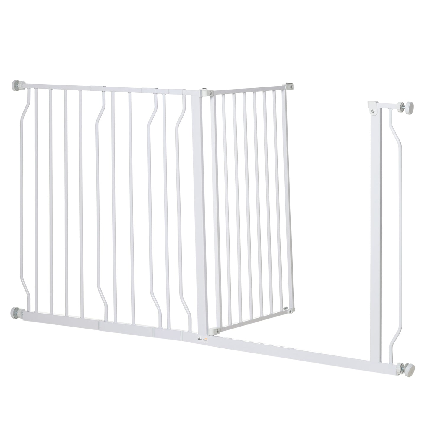 PawHut Dog Baby Gate Extra Wide Stairway Gate for Pet with Door, 76H x 75-145Wcm, White