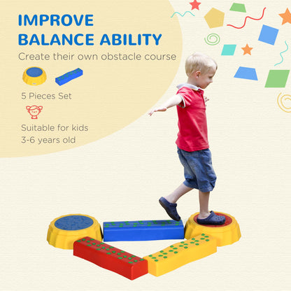 5 Piece Kids Balance Beam, Balance Bridge W/ Non-slip Surface & Bottom, Stackable Stepping Stones for toddler, Strength Coordination Training