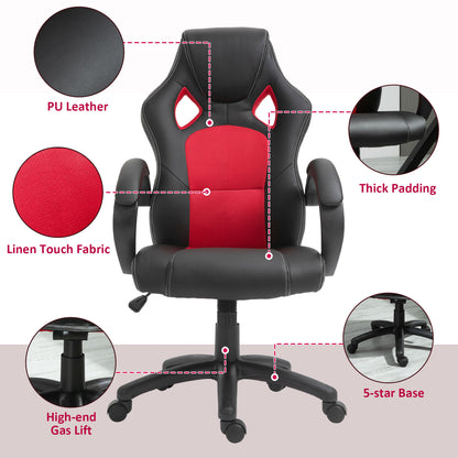 Vinsetto Computer Chair Faux Leather High Back Home Office Chair, Swivel Chair w/ Wheels Armrests, Black & Red