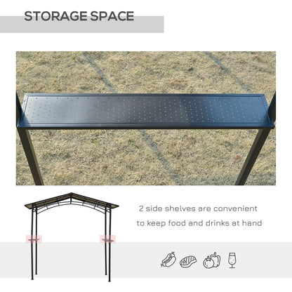 8ft x 5ft Outdoor BBQ Protective Gazebo Tent Aluminium Steel Frame w/ 2 Shelves Hardtop Roof Canopy Ground Stakes Safe Cooking