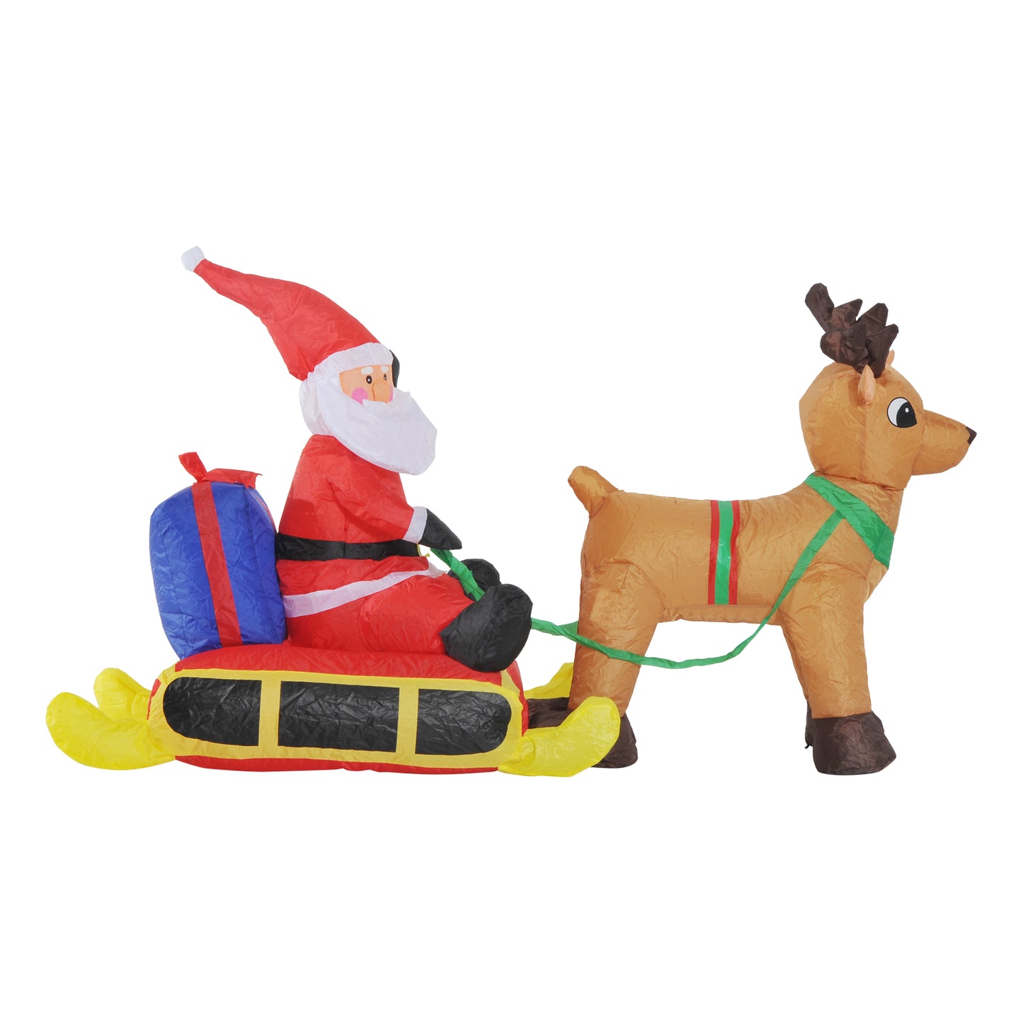Inflatable Air Blown Santa And Reindeer Polyester, 122H cm-Multicolour