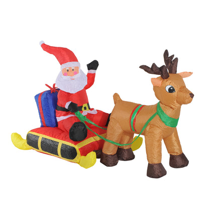 Inflatable Air Blown Santa And Reindeer Polyester, 122H cm-Multicolour