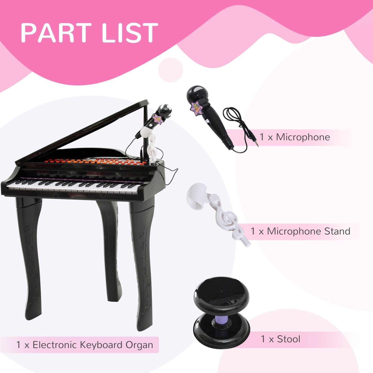 Mini Electronic Piano With Stool Black