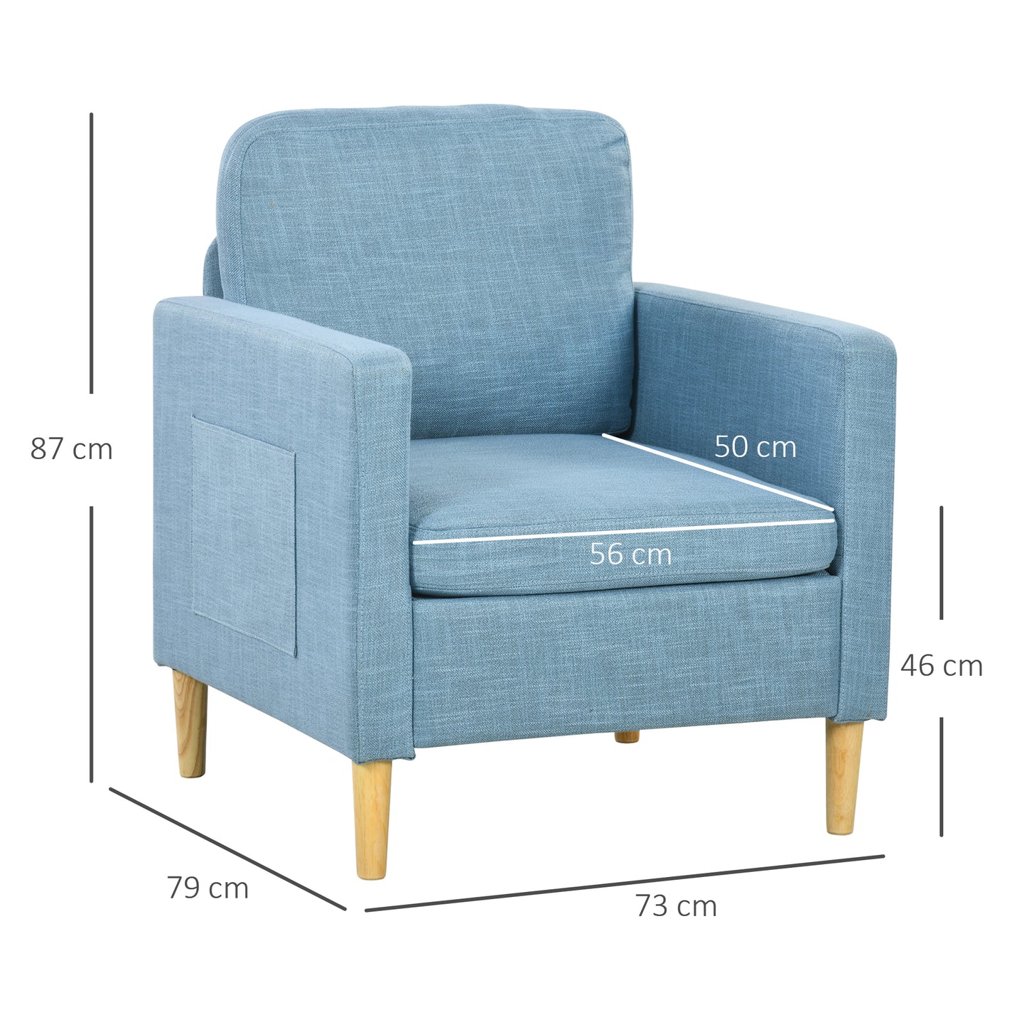 Modern Accent Chair, Comfy Fireside Chair, Upholstered Armchair for Living Room, Bedroom, Home Office, Light Blue