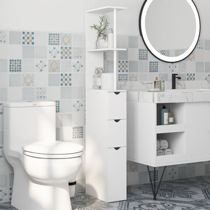 Kleankin Slim Bathroom Storage Cabinet with Drawers, Tall Bathroom Cupboard with 2-Tier Shelf, White