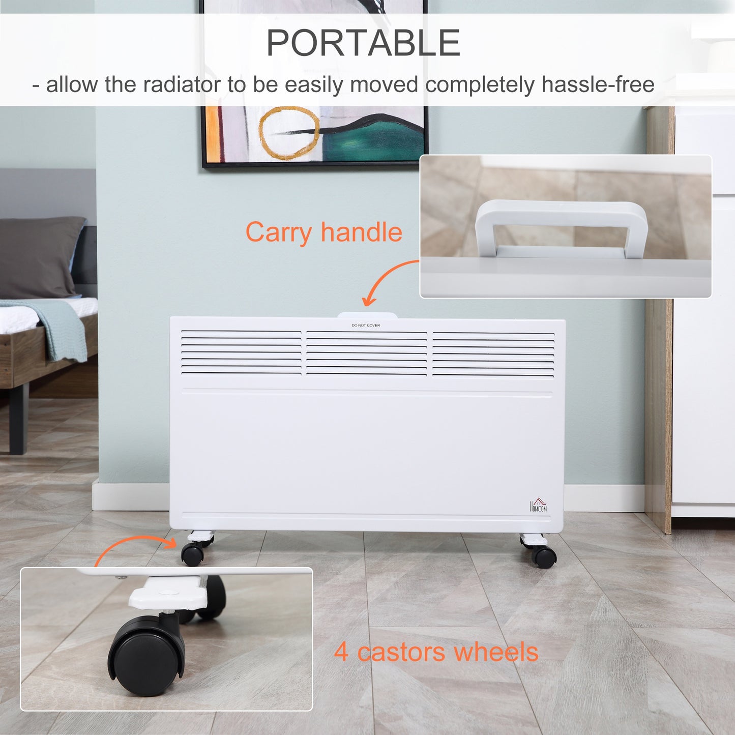 Convector Radiator Heater Freestanding or Wall-mounted Portable Electric Heating with 2 Heat Settings, Adjustable Thermostat