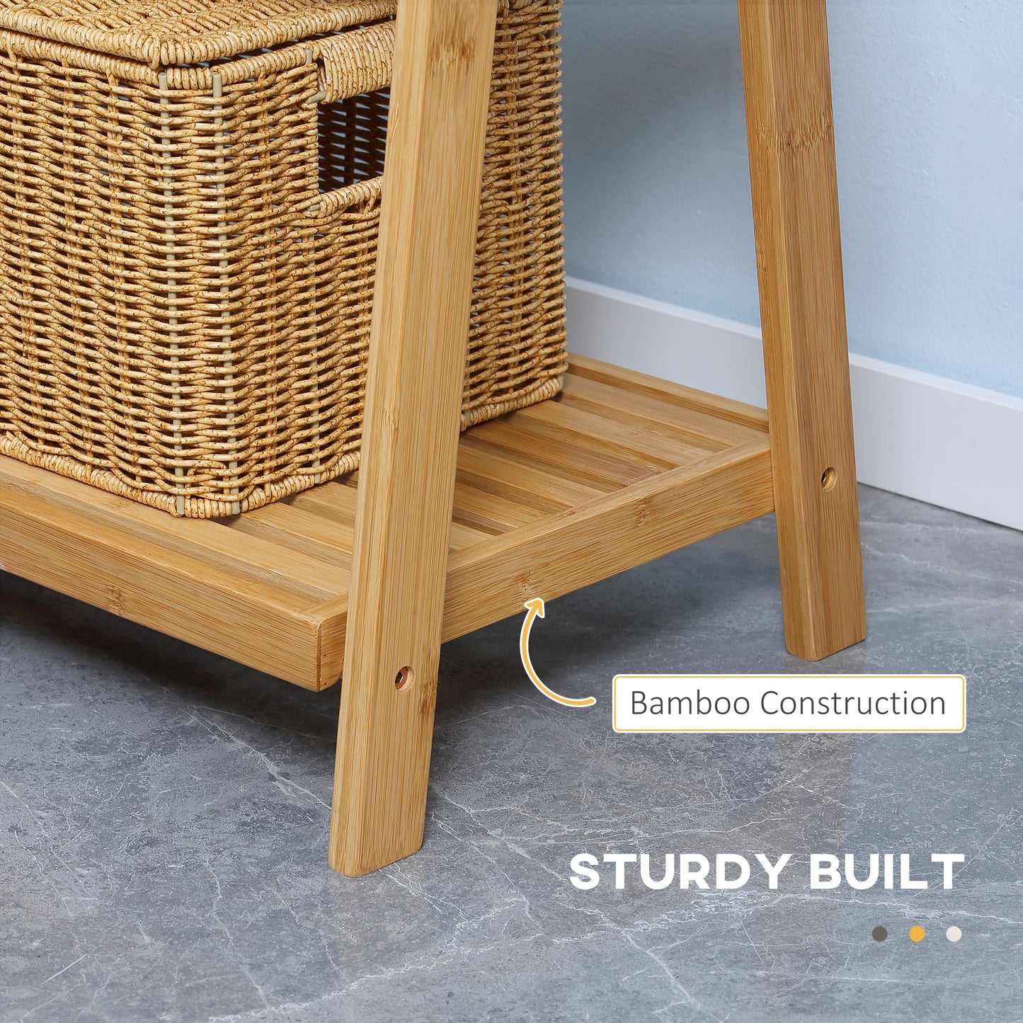 Kleankin Freestanding Natural Bamboo Towel Rack with 3 Towel Rails and 3 Storage Shelves, Space-Saving Foldable Towel Holder for Bathroom