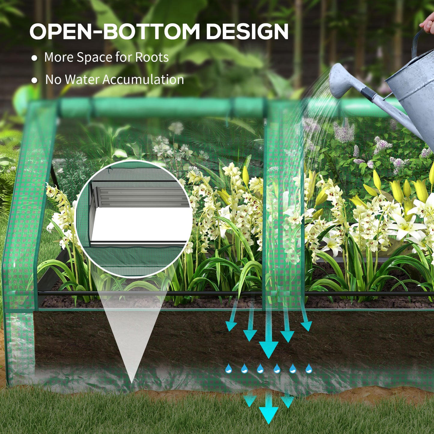 Outsunny Metal Planter Box with Cover, Raised Garden Bed with Greenhouse, for Herbs and Vegetables, Green and Dark Grey