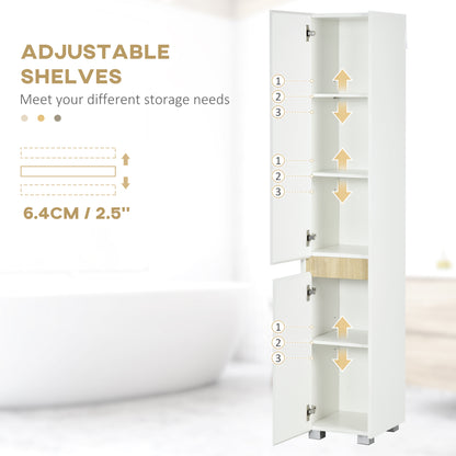 Kleankin Tall Bathroom Cabinet with Adjustable Shelves, 5-Tier Modern Freestanding Tallboy with Storage Cabinets, White